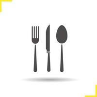 bestek ingesteld pictogram. slagschaduw vork, tafelmes en lepel silhouet symbool. keukenapparatuur. kook instrumenten. vector geïsoleerde illustratie