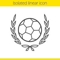 voetbal in lauwerkrans lineaire pictogram. sportuitrusting dunne lijn illustratie. voetbalkampioenschap contour symbool. vector geïsoleerde overzichtstekening