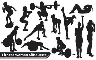 verzameling fitnessvrouwensilhouetten in verschillende posities vector