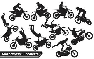 verzameling motorcross silhouetten in verschillende posities vector