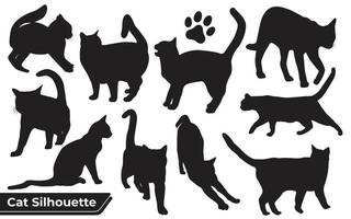verzameling katten silhouet in verschillende posities vector