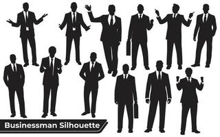 verzameling zakenmansilhouetten in verschillende poses vector