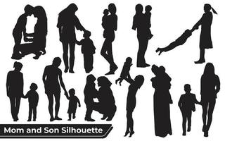 verzameling van moeder en zoon silhouetten in verschillende poses vector