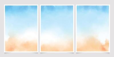 abstracte losse blauwe en zandstrand aquarel achtergrond voor bruiloft uitnodiging kaart sjabloon lay-out 5x7 verticaal vector