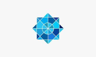 blauwe kristal geometrische vorm logo ontwerp vectorillustratie. vector