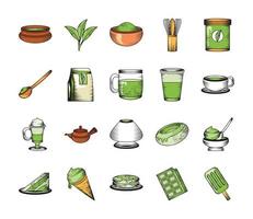 set matcha poeder vector