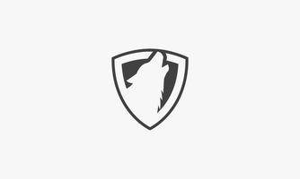 schild en wolf pictogram logo ontwerpconcept. veiligheid vectorillustratie. vector
