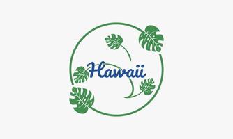 Hawaii tekst met monstera bladeren ontwerp vector geïsoleerd op een witte achtergrond.