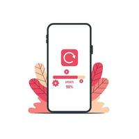 vlakke afbeelding van smartphone en updatesoftware die wordt gebruikt voor print, app, web, reclame, enz vector