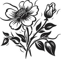 bloemblad lof minimalistische zwart grafisch botanisch gelukzaligheid zwart logo met bloemen element vector