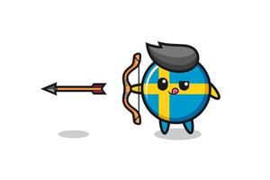 illustratie van het karakter van de zweedse vlag die boogschieten doet vector