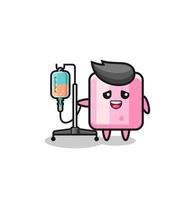 schattig marshmallow-personage dat staat met infuuspaal vector