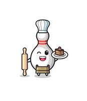 bowling pin als patissier mascotte houd deegroller vast vector