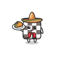 schaakbord Mexicaanse chef-kok mascotte met een taco vector