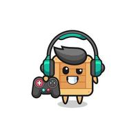 houten kist gamer-mascotte met een gamecontroller vector