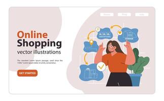 e-commerce set. online winkelen, karakter inkoop goederen Aan een website vector