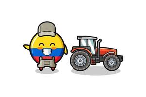 de boer-mascotte van de vlag van Colombia die naast een tractor staat vector