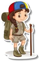 meisje in safari outfit stripfiguur sticker vector