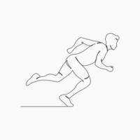 rennen Mens, atleet - doorlopend lijn tekening. een doorlopend lijn tekening van jong Mens atleet loper focus sprint rennen. individu sport, competitief concept. vector