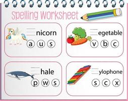 spelling werkbladsjabloon voor kinderen vector