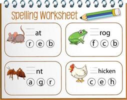 spelling werkbladsjabloon voor kinderen vector