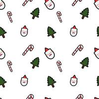 kerstboom, santa hoofd, snoepgoed naadloze patroon achtergrond. perfect voor wintervakantiestof, cadeaupapier, plakboek, ontwerpprojecten voor wenskaarten. vector