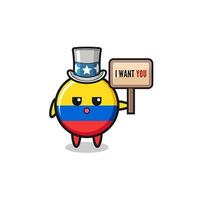Colombia vlag cartoon als oom sam met de banner ik wil jou vector