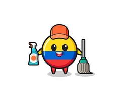 schattig karakter van de vlag van Colombia als mascotte voor schoonmaakdiensten vector