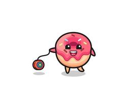 cartoon van schattige donut die een jojo speelt vector