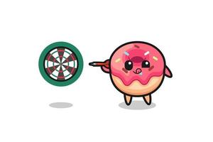 schattige donut speelt dart vector