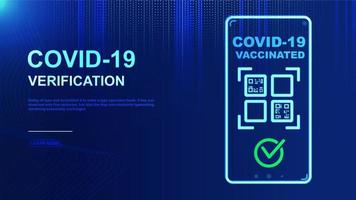 covid-19 qr-code authenticatiecertificaat. vaccinatie en immuniteit persoonlijk paspoort. mobiele telefoon qr-code voor scannen en verificatie. concept van veiligheid tegen coronavirus. vector