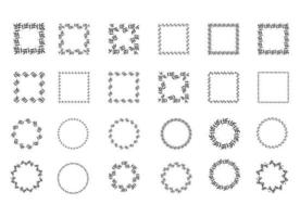 illustratie van de verzameling van diverse vierkante en cirkel zwarte frames gemaakt van planten op een witte geïsoleerde background vector