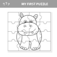 cartoon onderwijs puzzelspel voor kleuters met grappige nijlpaard vector