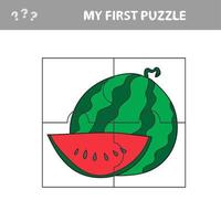 mijn eerste puzzel - eenvoudig educatief papierspel voor kinderen met watermeloen vector