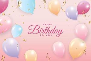 gelukkige verjaardag met roze achtergrond en gouden confetti. verjaardag achtergrond met kleurrijke ballonnen. gelukkige verjaardag banner met roze kalligrafie en blauwe, roze, groene, rode ballonnen social media post. vector
