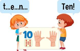 stripfiguur van twee kinderen die het nummer tien spellen vector