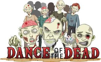 griezelige zombies met dans van het dode woord-logo voor halloween vector
