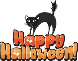gelukkig halloween-woord met zwarte kattenbanner vector