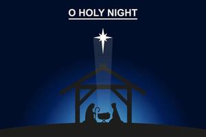Christus werd geboren, vreugde voor de wereld, heilige kerstnacht, Jozef en Maria, ster. vector illustratie