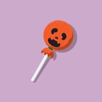 lolly snoep met schattige pompoenvorm vector