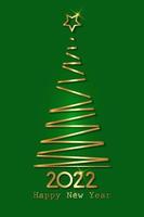 goud gestileerde kerstboom, 2022 nieuwjaar, gouden luxe logo pictogram feestelijk, vector geïsoleerd op groene achtergrond