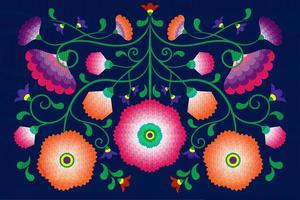 borduurwerk inheemse bloemen folk patroon met Poolse en Mexicaanse invloeden. trendy etnische decoratieve traditionele bloemen in symmetrisch ontwerp, voor mode, interieur, briefpapier. vector geïsoleerd op blauw