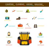 Camping en wandelen Icons Set vector