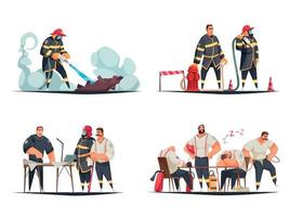 brandweerlieden tekenfilmset vector