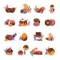 chocolade plat pictogrammen set vector