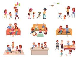 familie vakantie cartoon icon set vector