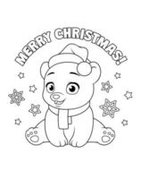 schattige baby beer in kerst kerstman hoed. cartoon vectorillustratie voor het kleuren van boek. vector