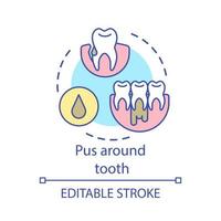 pus rond tand concept icoon. orale ziekte. infectieuze laesie van de mond. bacteriën die kauwgom binnendringen. kaak met gumboil idee dunne lijn illustratie. vector geïsoleerde overzichtstekening. bewerkbare streek