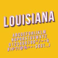 Louisiana vintage 3D-vector belettering. retro vet lettertype, lettertype. popart gestileerde tekst. letters in oude schoolstijl, cijfers, symbolen, elementenpakket. Jaren '90, '80 poster, spandoek. amberkleurige achtergrond vector