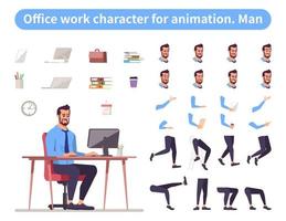 zakenman vooraanzicht geanimeerde platte vector Characterdesign. kantoor werknemer karakter animatie creatie tekenfilm set. topmanager, ceo-constructeur met verschillende gezichtsemoties, handgebaren, benenkit